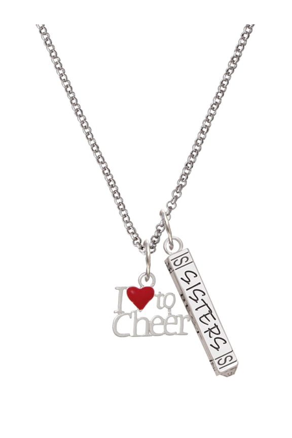 Silvertone I love to Cheer with Red Heart Silvertone Sisters Best Friends Forever Bar Charm Necklace, 23"