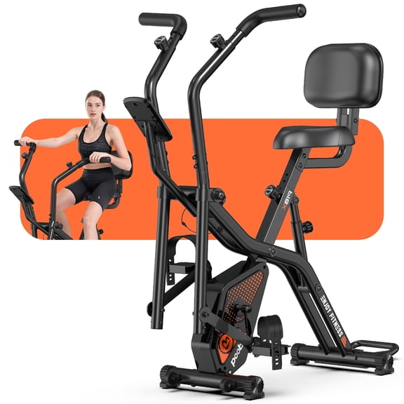 pooboo Folding Exercise Bike, Magnetic Upright Bike with 8 Levels of Resistance for Home Indoor Cardio Workout Max Weight 300 lbs