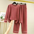 thumbnail image 2 of JURANMO Women's Pajama Sets Fleece Warm 2 Piece Sleepwear Casual Loose Long Sleeve Crewneck Pullover Tops and Pants with Pockets Soft Comfy Loungewear Wine L, 2 of 4