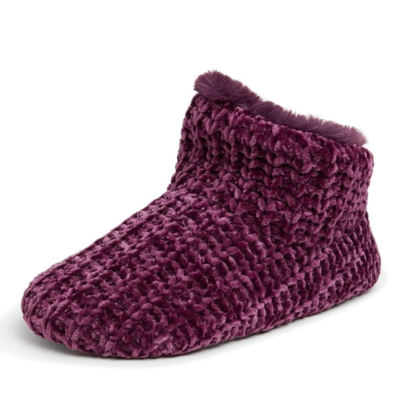 Dearfoams Women's Chenille Bootie Slipper, Aubergine, Small