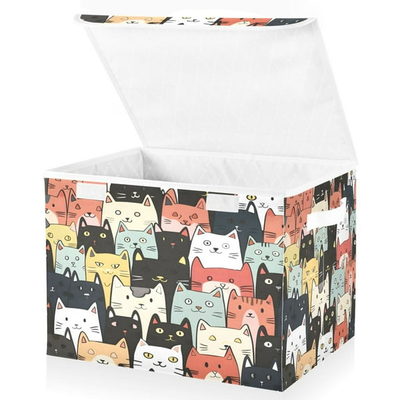 Ryvnso Cute Cats Face Large Lidded Foldable Storage Baskets Cubes Boxes Lids Bin for Home