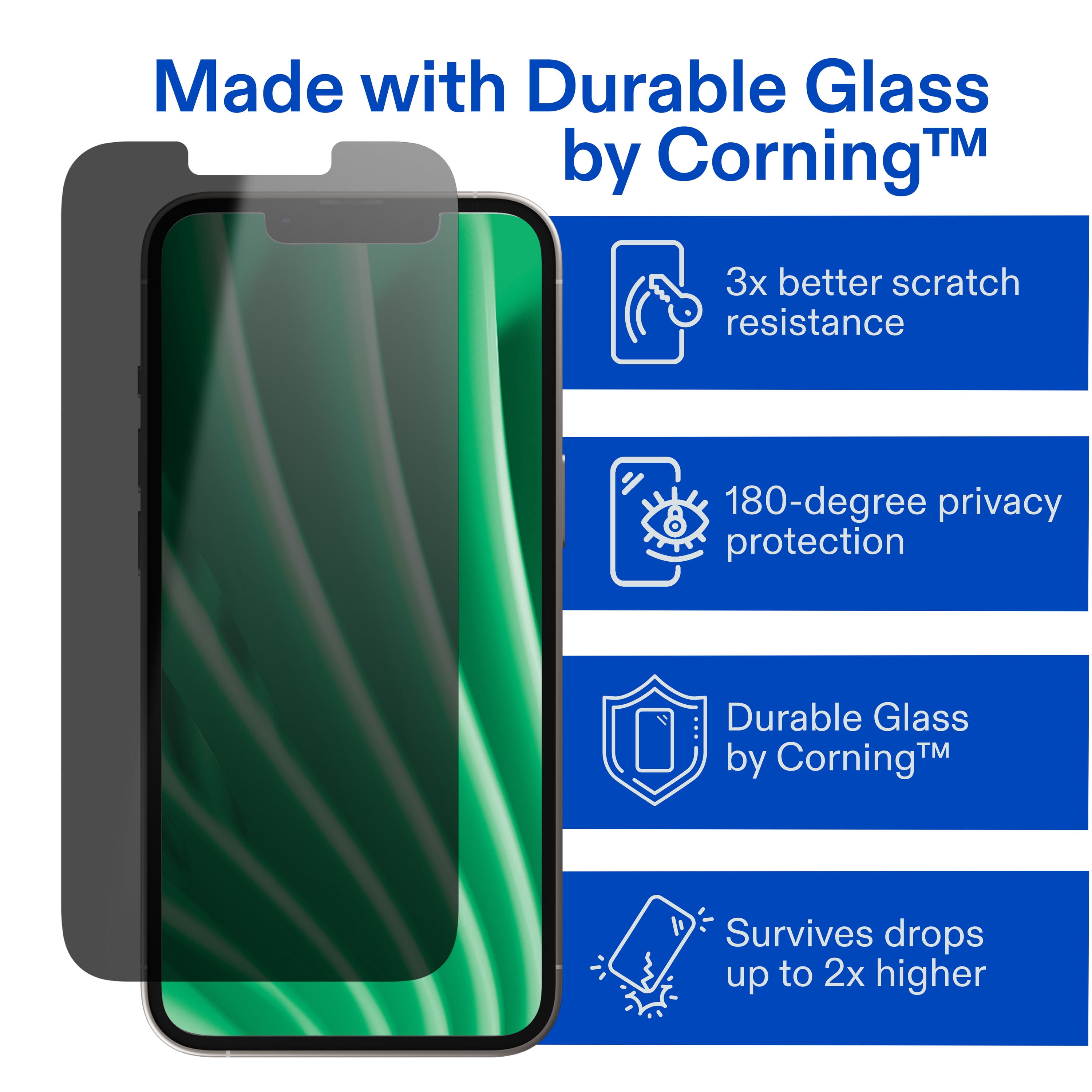 onn Privacy Glass Screen Protector for iPhone® 14 Plus/13 Pro Max, Made with Durable Glass by Corning™ for Ultimate Protection, Includes Easy Application Tray