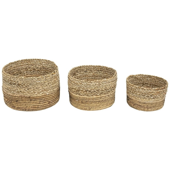 Northlight Set of 3 Braid and Twist Woven Seagrass Storage Baskets 9.75"
