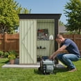 thumbnail image 6 of Patiowell 5' x 3' Outdoor Storage Shed, Metal Garden Tool Shed with Sloping Roof and Lockable Door, Brown, 6 of 8