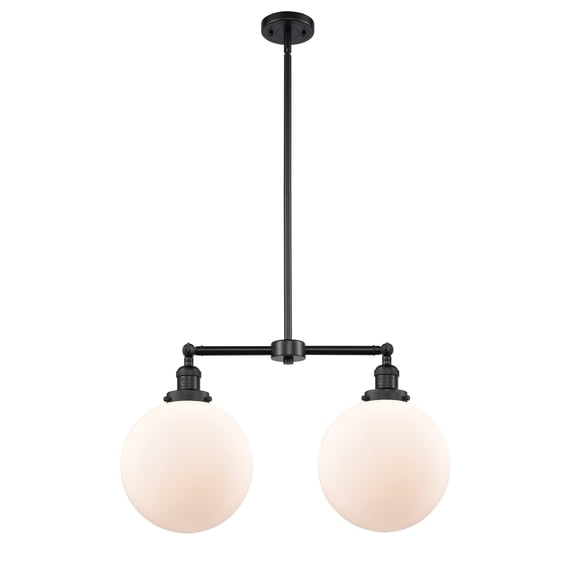 Innovations Lighting 209-BK-G201-10 X-Large Beacon-2 Light Chandelier in Traditional Style-25 Inches Wide by 14 Inches High Matte Black Finish with Matte White Glass