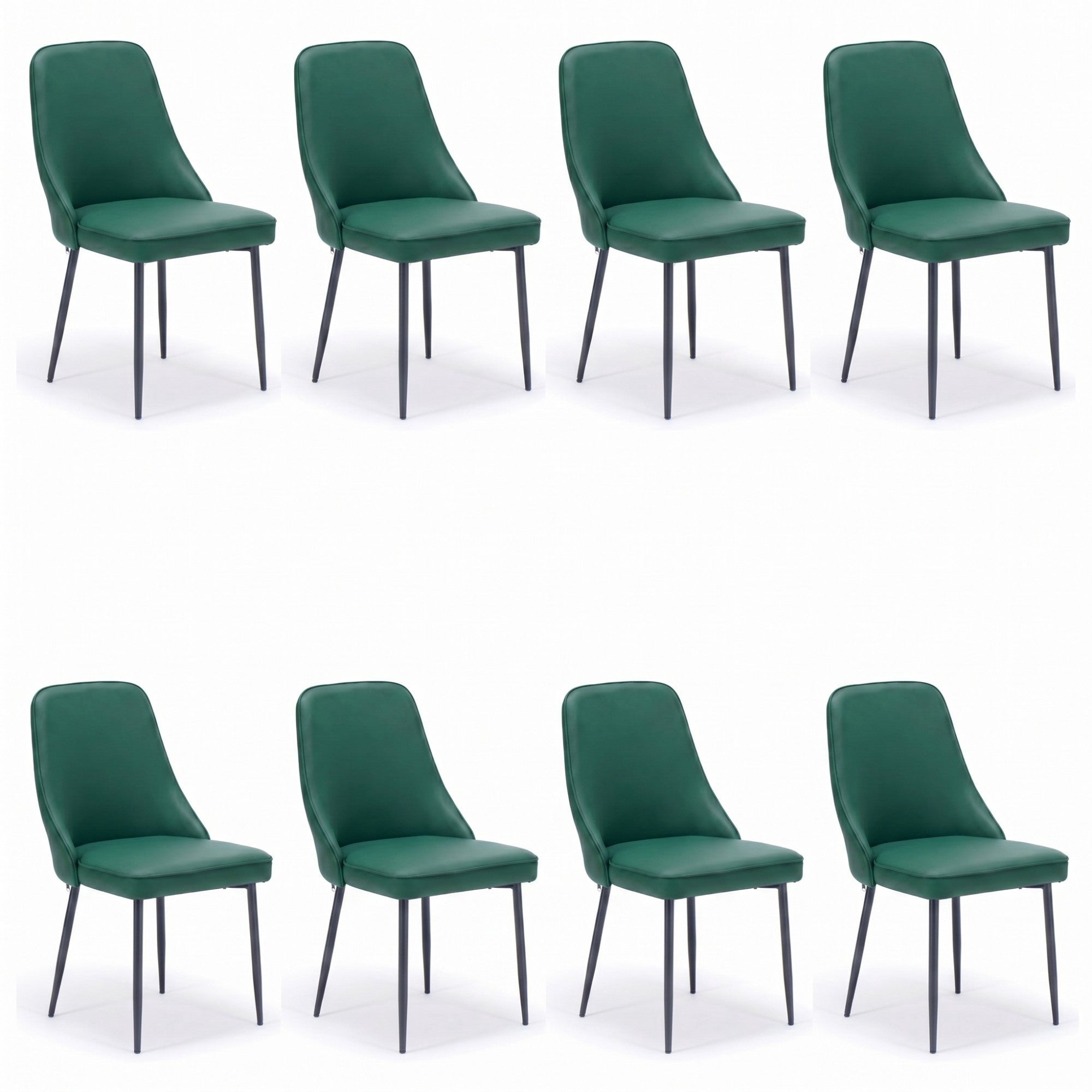 Sailvan Modern Dining Chairs Set of 8,Faux Leather Upholstered Kitchen Chairs with Ergonomic Curved Back and Metal Legs,Waterproof Side Chairs for Dining Room Green