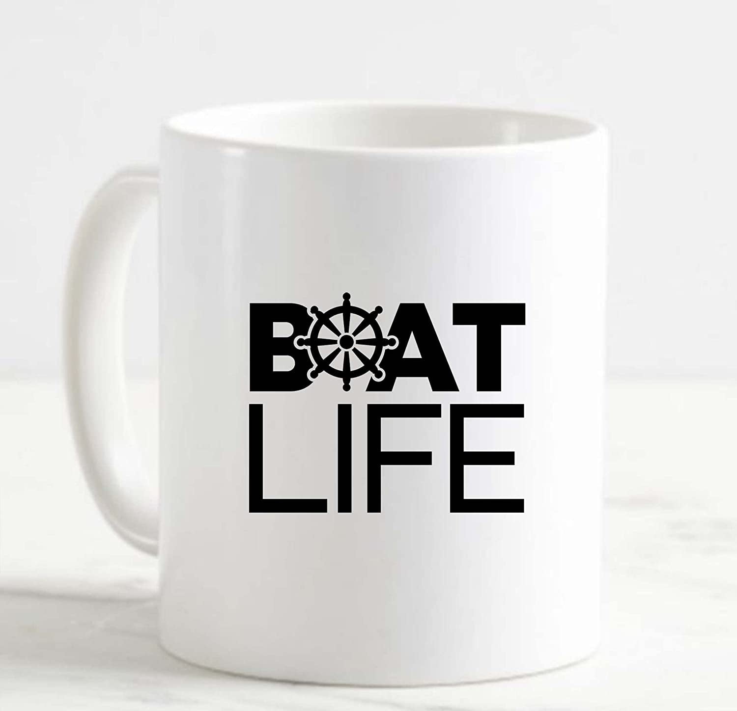 Coffee Mug Boat Life Helm Steer Control Ocean Water Boating Fun White