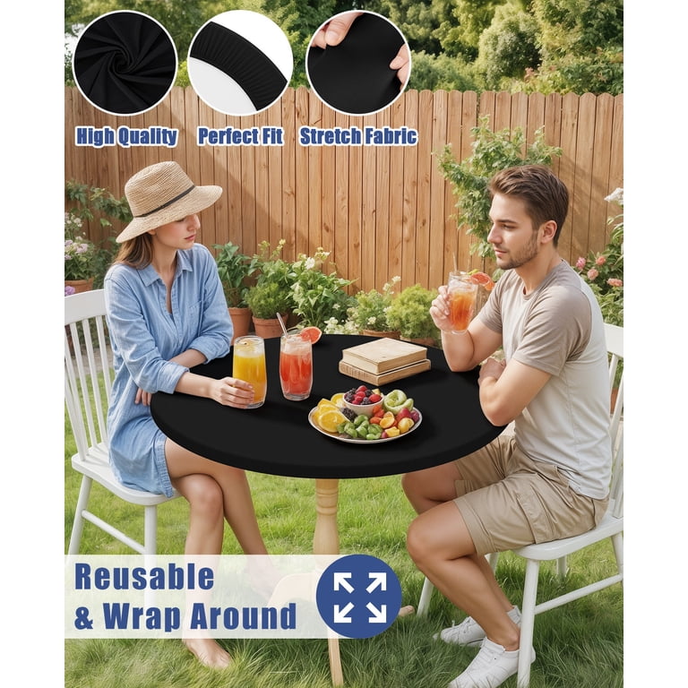 decorUhome Round Stretch Spandex Tablecloth, 45-56", Black photo 5