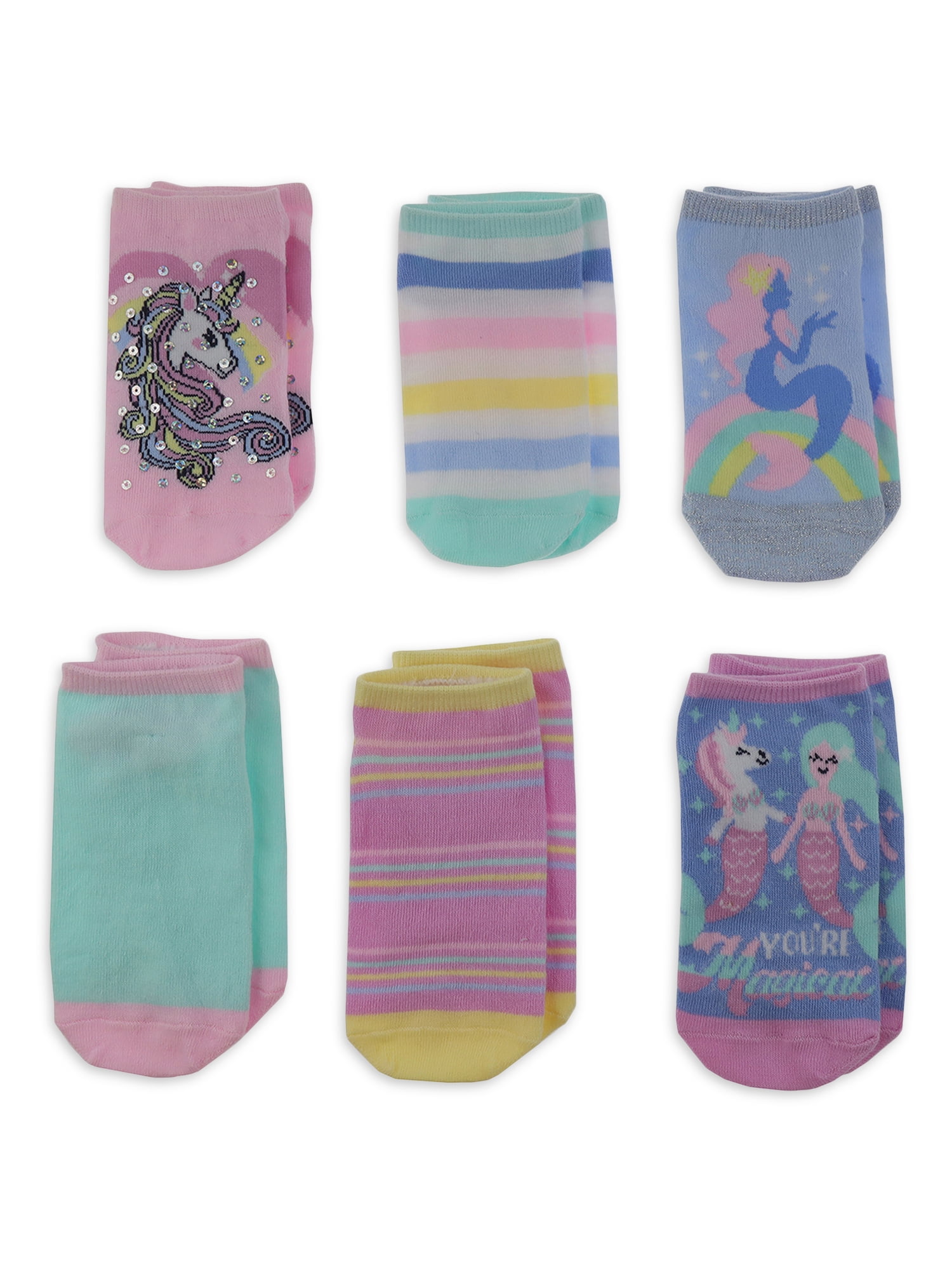 Wonder Nation Girls No Show Socks, 6-Pack, Sizes S-L