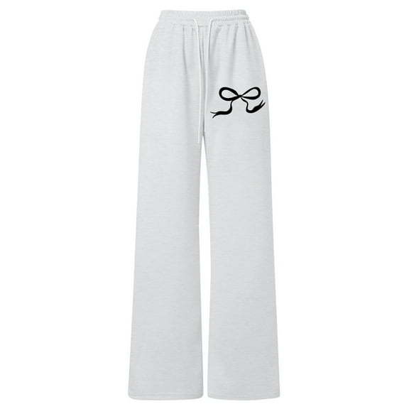 WAYUTE irls Sweatpants Bow Printed Drawstring Lightweight Straight Leg Athletic Comfort Soft Joggers Casual Outings