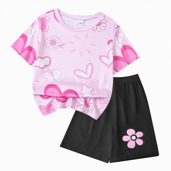 Toddler Girl Clothes Little Girls Clothing Set Floral Printed Top and Shorts Outfits Set Size 3-7 Years