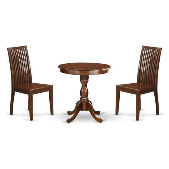 East West Furniture Eden 3-piece Dining Set with Wood Seat Chairs in Mahogany