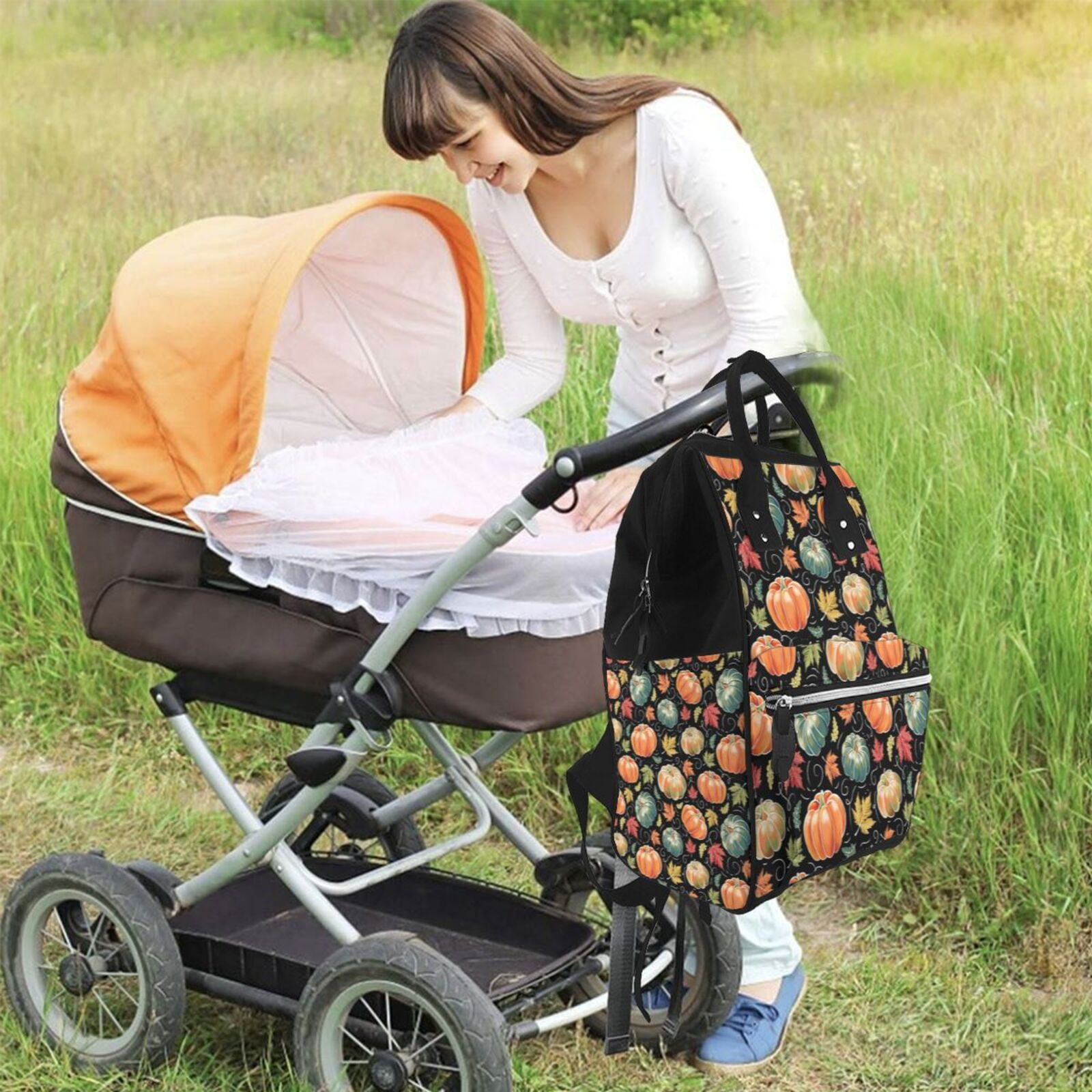 Fuzoiu Daisy maple leaf Print Diaper Bag Backpack,Baby Essentials Travel Tote,Multi function Waterproof Diaper Bag, Travel Essentials Baby Bag - Unisex