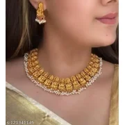 THE DIVINE FASHION Indian Bollywood Gold Plated South Laxmi Temple Jewelry For Women And Girls Partywear Kundan Jewelry