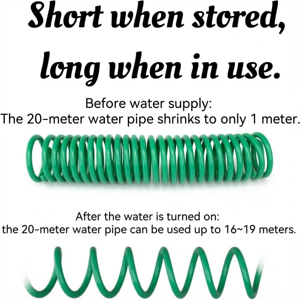 Retractable Garden Hose 50 FT, EVA Flexible Curly Water Pipes with 7-Pattern Spray Nozzle for Boat, Greenhouse, Yard, Patio, Green