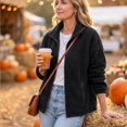 thumbnail image 5 of Sorvello Women's Lightweight Fleece Lined Jacket, Long Sleeve Casual Fall Outerwear With Pockets Black L, 5 of 7