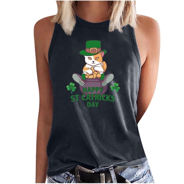 Camiseta sin mangas de primavera y otoño con cuello redondo suelto informal estampado para mujer Fridja qr1510