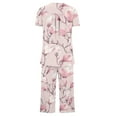 thumbnail image 4 of successthop Womens Summer Pajamas Capri Sets Hot Pink Lightweight Plus Size Floral Short Sleeve Button 2 Piece Loungewear 2XL, 4 of 4