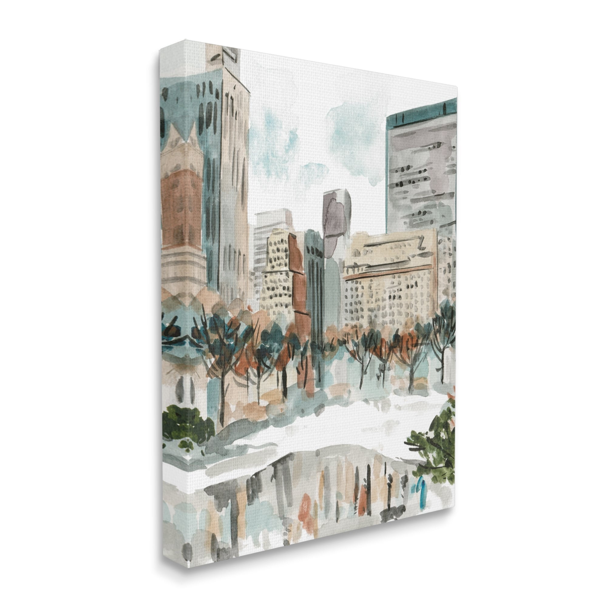 Stupell Industries Cozy City Pond Trees Reflection Wintery Cityscape , 36 x 48, Design by Melissa Wang