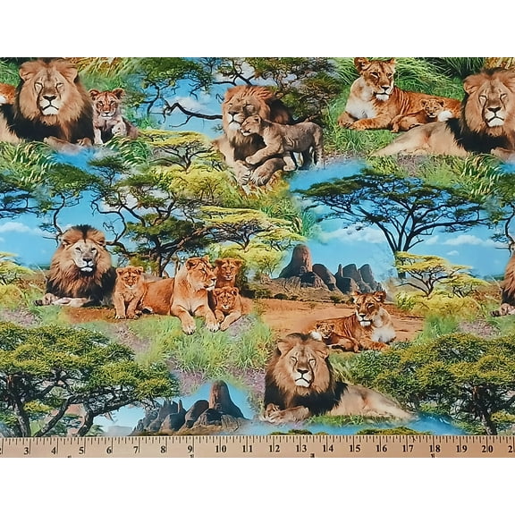 Cotton Serengeti Plains African Pride Lion Scenic Africa Safari Animals Landscape Michael Miller Fabrics Cotton Fabric Print by the Yard (dcx11961-umbe-d)