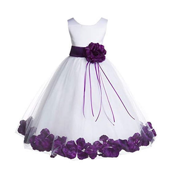 Ekidsbridal White Tulle Floral Rose Petals Formal Flower Girl Dress Holiday Wedding Junior Pageant Birthday Party Gown 007 4