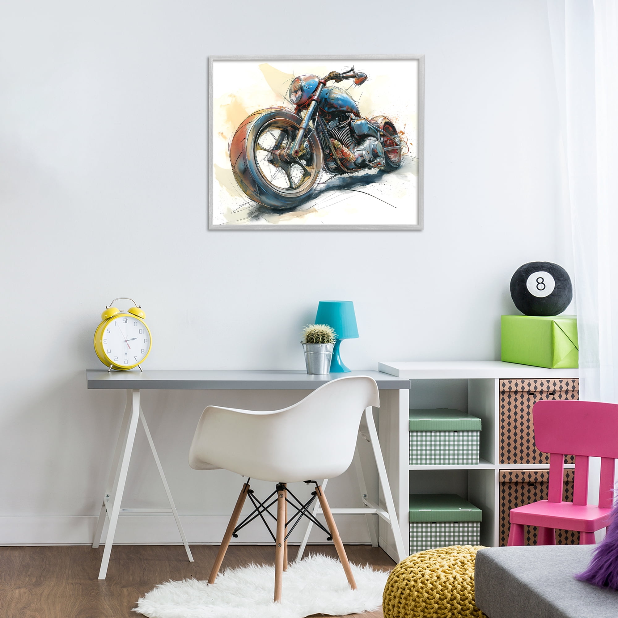 Stupell Industries Whimsical Motorcycle Concept Gray Framed Giclee Art, design by Steve Hunziker