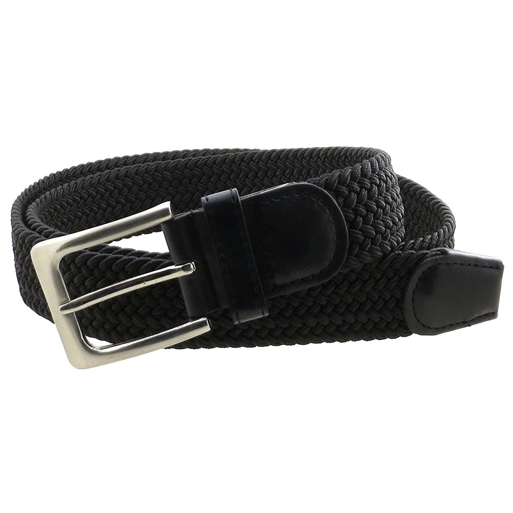 BC Belts Mens Braided Elastic Stretch Belt Leather Tipped End and