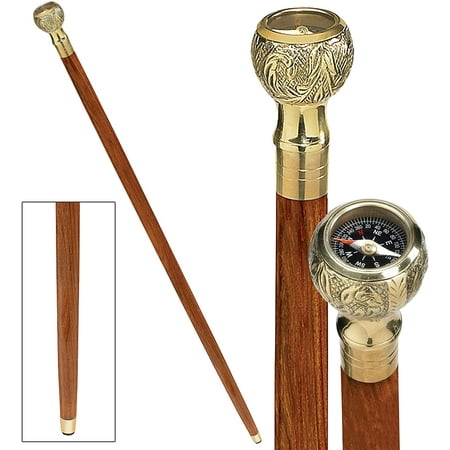 Design Toscano Empress Collection: Direct Path Compass Solid Hardwood Walking Stick