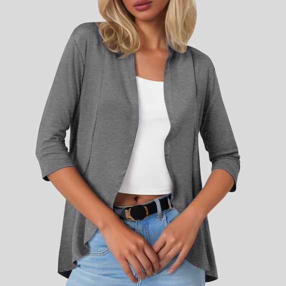 Lixiuxyad Women's Cardigans Ladies Fashion Casual Solid Color Three Quarter Sleeve Sleeve Cardigan Short Coat,Gray