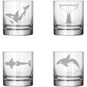 MIP Set of 4 Glass 11 oz Rocks Whiskey Glass Gift Orca Killer Whale Collection