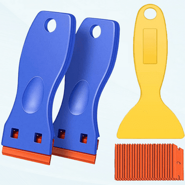 3Pack Plastic Razor Blades Scraper Tool (1Spatula)10 Double Edged blades,No Scratch Sticker Removal Scraper for Cleaning Adhesive Label Decal Glue from Stove top,Glass Window,Cooktop,Car Windshields.