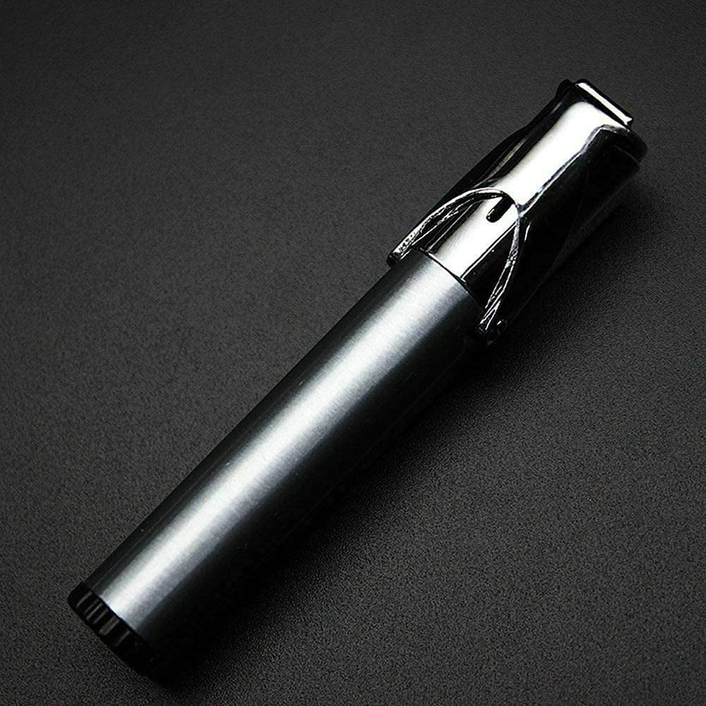 2 Pcs Slim Metal Portable Jet Torch Flame 1300'C Lighter Adjustable & Lockable Fire with Strip Cigar Cigarette Lighter - Silver