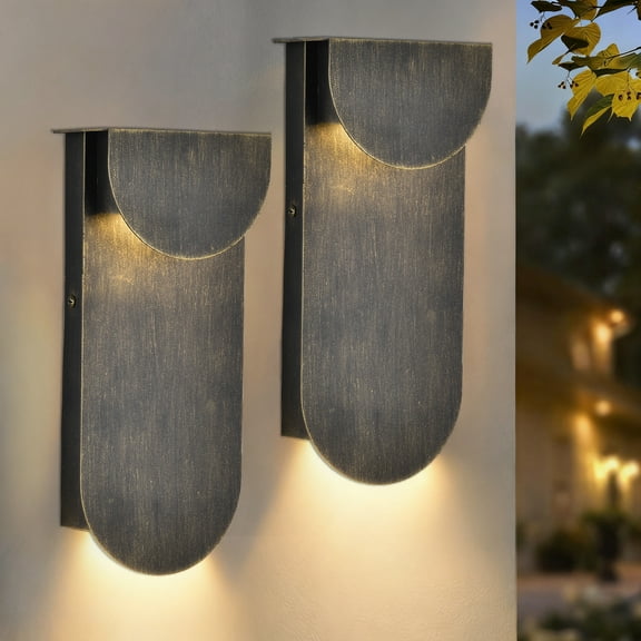 Modern Outdoor Wall Lights 2-Pack, LED Wall Sconces 3000K 10W, Waterproof Rustproof Exterior Light Fixtures with Black and Gold Finish for Porch, Garage, Patio