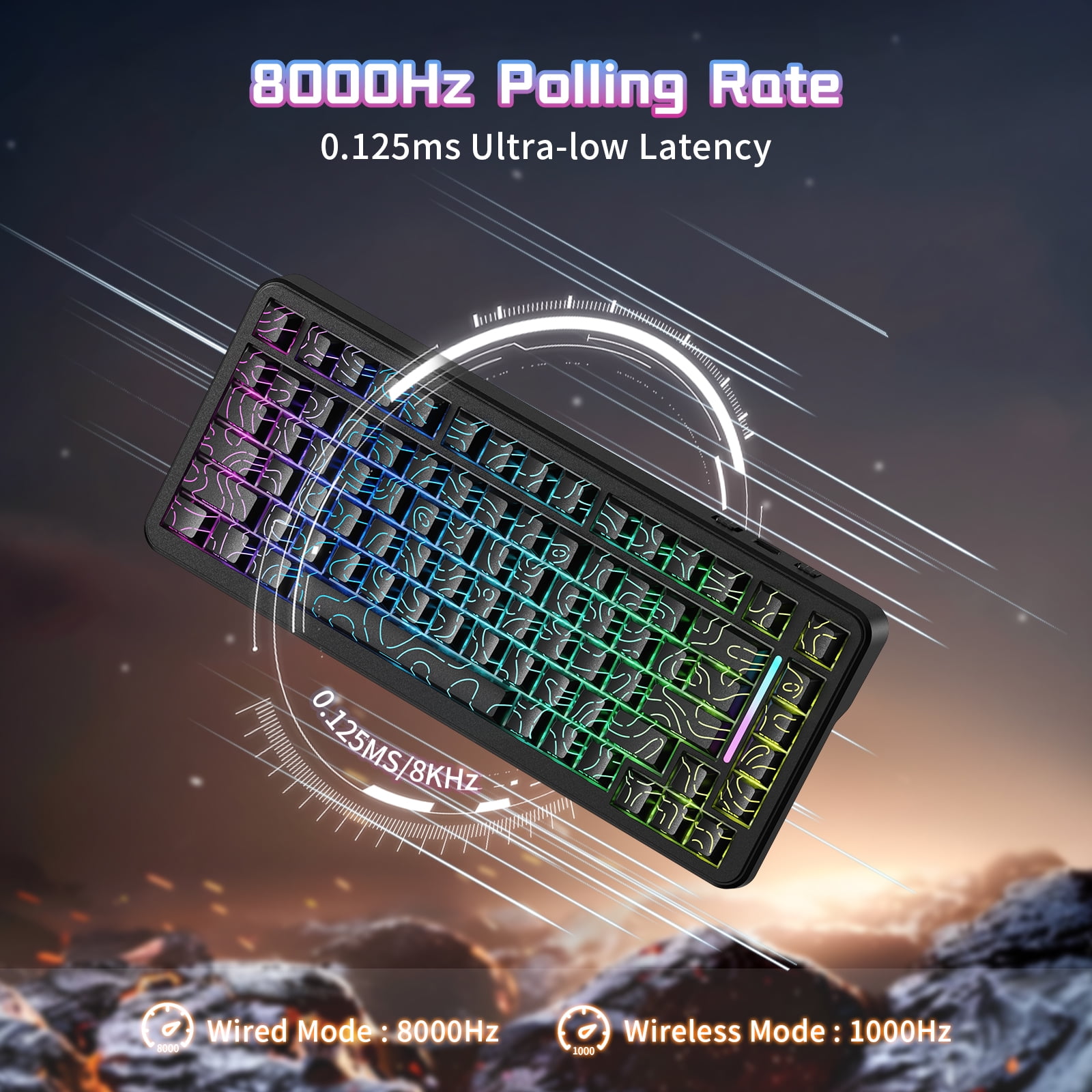 ATTACK SHARK X82PRO HE 75% Wireless Rapid Trigger Magnetic Keyboard, 8K Wired Gaming Keyboard, Hall Effect Switches Adjustable Actuation, QWERTY, RGB Backlit, C01 RGB Coiled Cable -Black