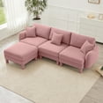 thumbnail image 4 of Newest Boucle Fabric Convertible L Shape Sectional 3-seater Sofa Couch,Distinctive Shell-shaped Armrests,Removable Ottoman,Cylindrical Legs Wrapped,Self-fabric,Pink Color, 4 of 17