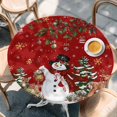 thumbnail image 2 of Red Christmas Snowman Round Tablecloth, Fitted Table Cover with Elastic for 55"-60" Round Tables, Xmas Snowflake Elk Tree Balls Table Cloth Outdoor Indoor Dinning Party Waterproof Tablecloths, 2 of 7