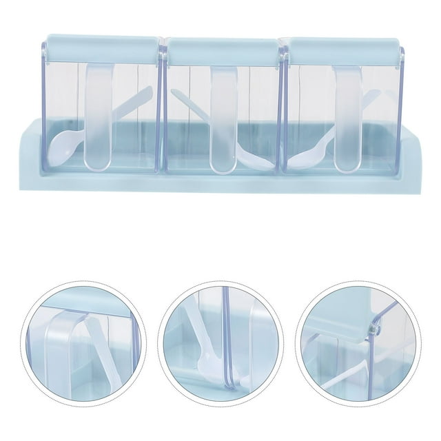 OULII 1 Set Seasoning Containers Blue Square PP Large Capacity Easy to Pour and Take for Restaurants Kitchen Storage