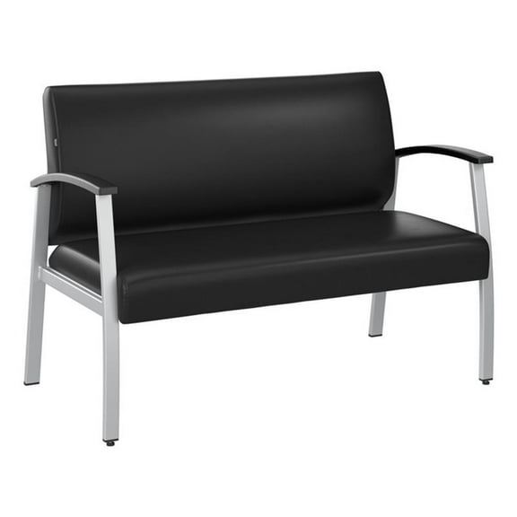 Pemberly Row Contemporary Waiting Room Loveseat with Arms in Black Vinyl