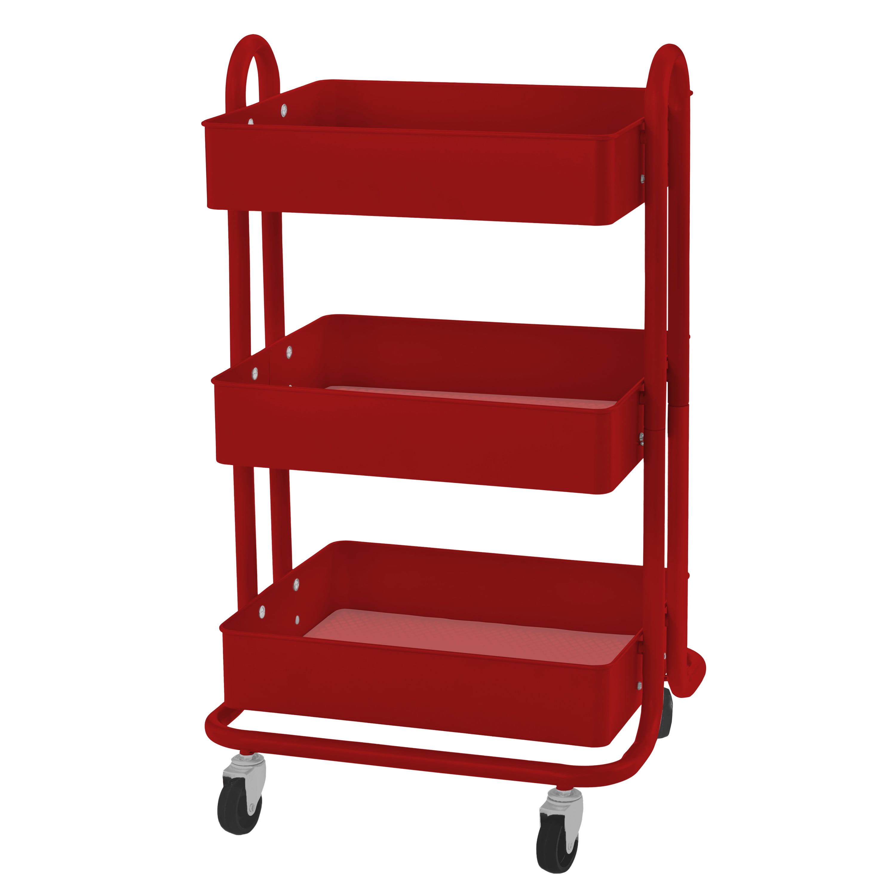 3Tier Utility Rolling Cart Red