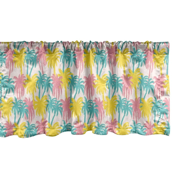 Ambesonne Palms Window Valance, Summer Modern Tree Pattern, 54" X 18", Yellow Turquoise and Pink