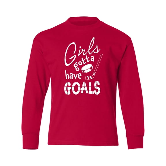 Inktastic Girls Gotta Have Goals- Hockey Player Long Sleeve Youth T-Shirt