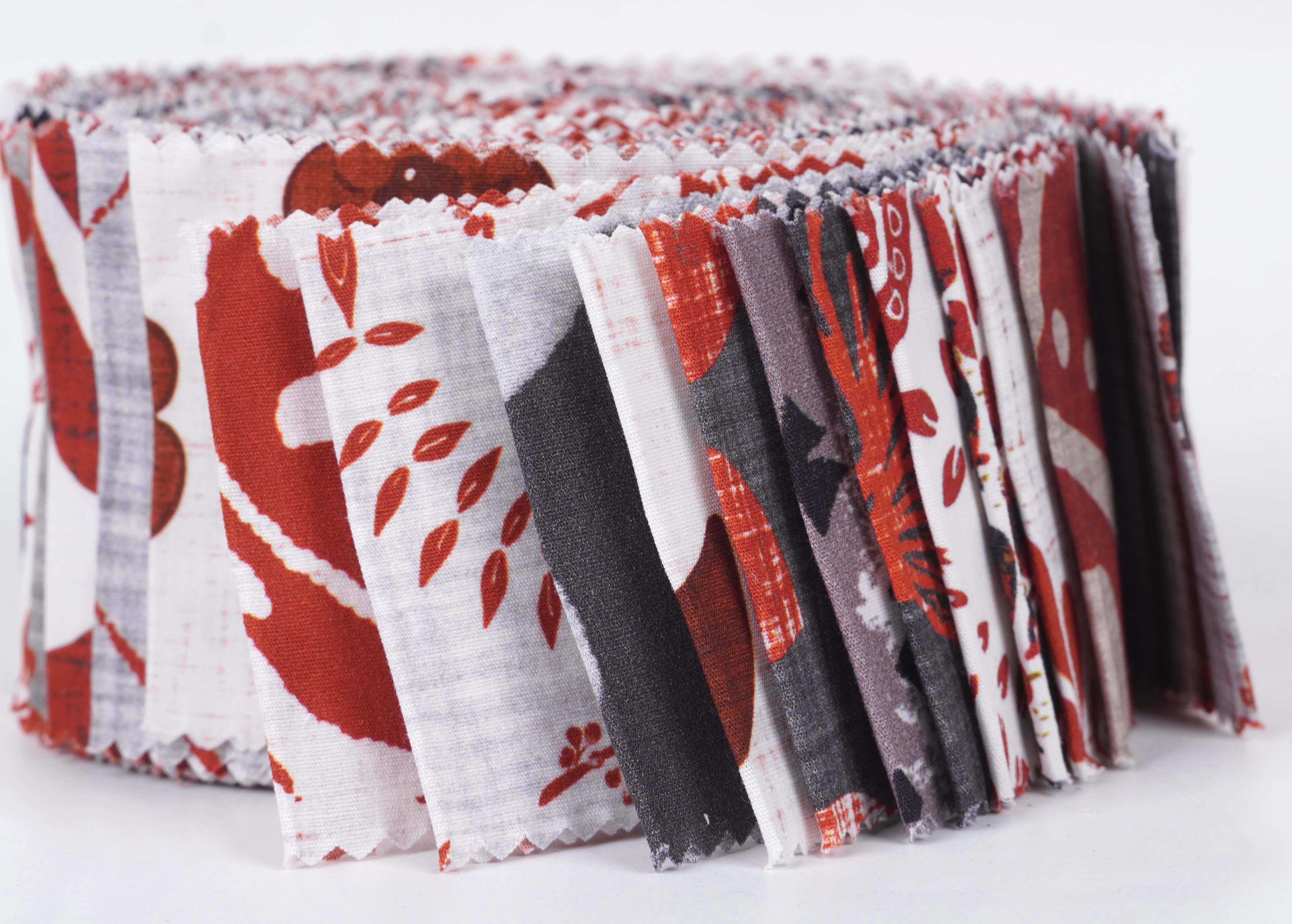 Soimoi 40Pcs Block Print Cotton Precut Fabrics For Quilting Craft Strips 2.5x42inches Jelly Roll - Red