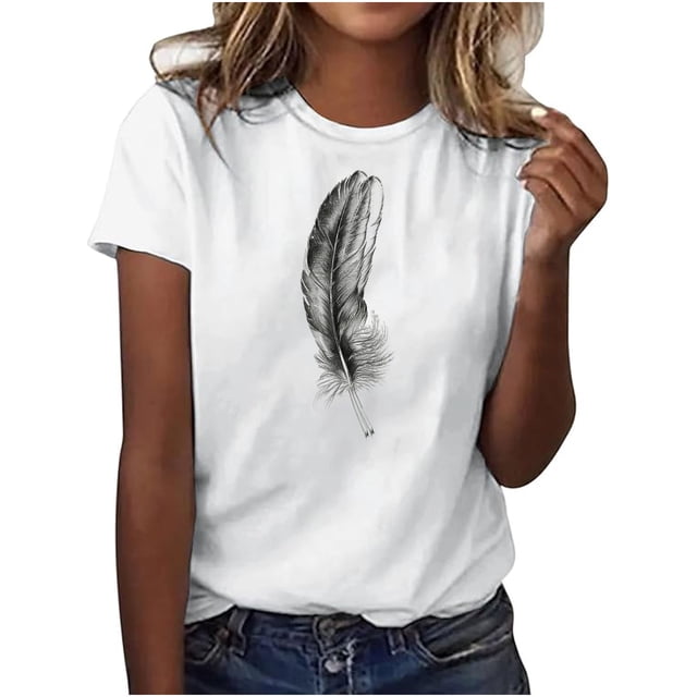 Plebaso T-Shirt Imprimé pour Femme Décontracté à Manches Courtes, T-Shirt Graphique à Col Rond, T-Shirts Amples d'Été 2025