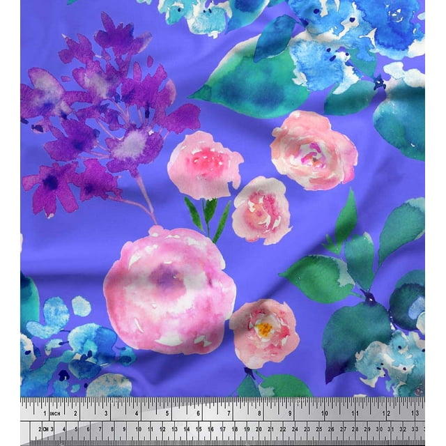 Soimoi Tissu Popeline de Coton Imprimé Feuilles & Roses au Mètre 56 Pouces de Large