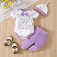 thumbnail image 6 of TOWED22 Newborn Baby Girl Clothes Daisy Print Shorts Sleeve Romper Ruffle Bloomer Shorts Headband Set Infant Summer Outfits Purple,6-9 M, 6 of 9