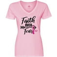 thumbnail image 3 of Inktastic Breast Cancer Awareness Faith over Fear with Pink Ribbon and Arrow Women's V-Neck T-Shirt, 3 of 5