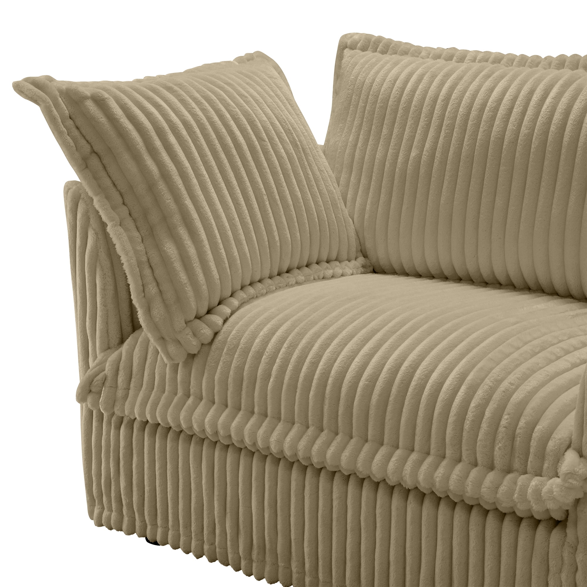 Gewnee Deep Seat Modern 3 Seater Sectional Sofa Couch With 2 Ottomans,U Shape Cream Corduroy Fabric Comfy Couch for Living Room
