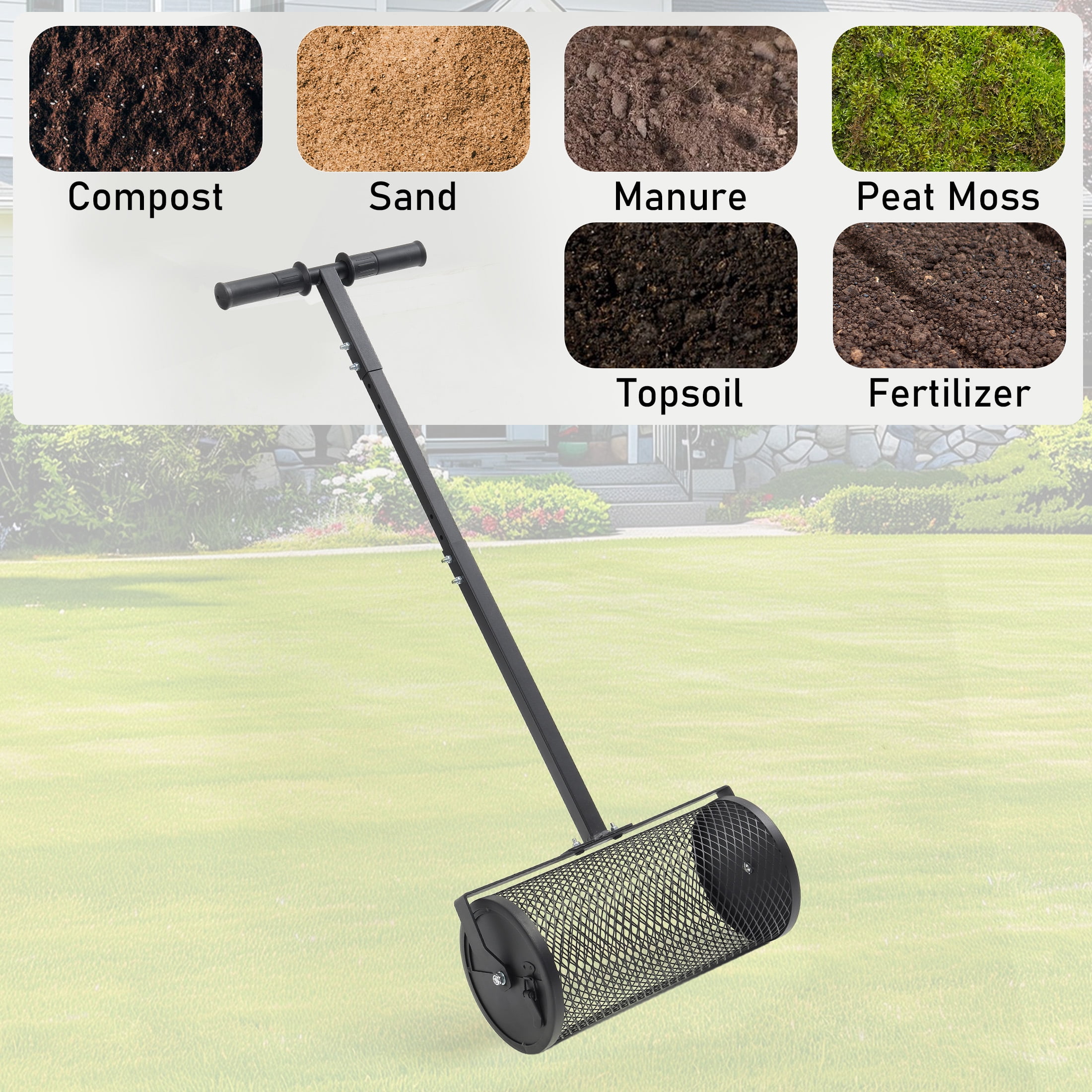 FENHRTVM Compost Spreader 40Inch Metal Mesh Spreader for Peat Moss Compost Top Soil Manure,Black