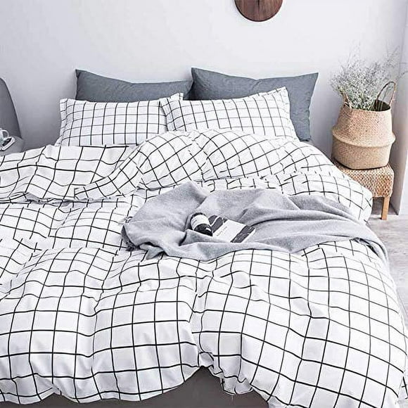 NANKO Housse de Couette à Carreaux Ensemble Simple, 2 Pcs 1200 TC Microfibre de Luxe Couette en Duvet Housse de Courtepointe avec Fermeture Éclair, Attaches - Meilleure Literie Grise Moderne pour Hommes Ados Aînés, Carreaux Gris