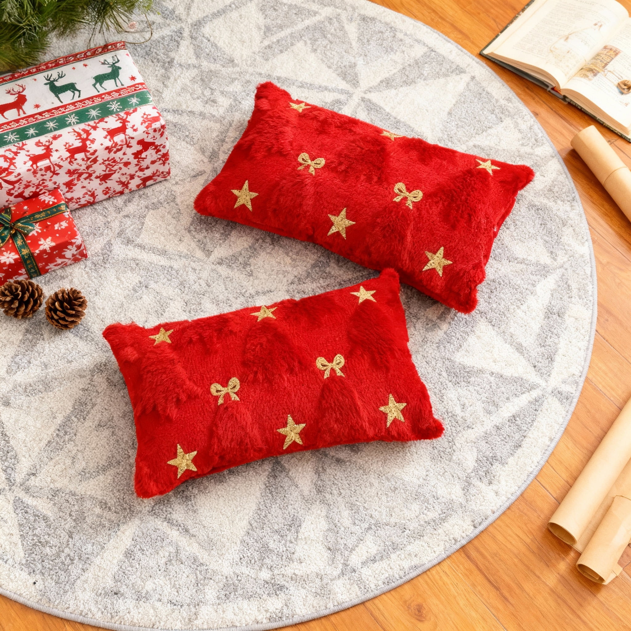 Gynky Christmas Tree Throw Pillow Covers Set of 2, 12"x20" Soft Fluffy Boho Pillowcases Home Decor Winter Holiday Cushion Cases for Sofa Couch Bedroom Living Room Xmas Decoration, Red